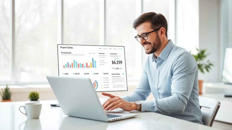 Signal-based prospecting workflow on laptop screen in bright modern workspace