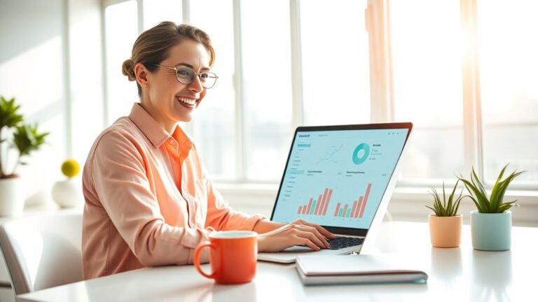 Sales professional reviewing cold email benchmarks and analytics on bright laptop screen